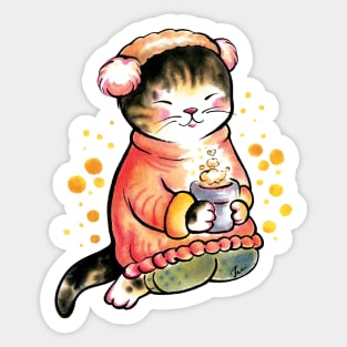 Cat with sweet hot drink Sticker